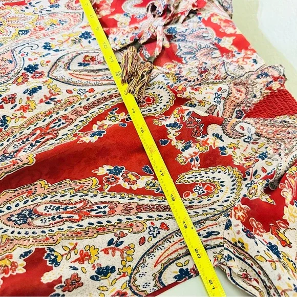 Knox Rose Boho Peasant Blouse Red Paisley Ruffle Hem Long Sleeve Top Sz Medium - Picture 7 of 9